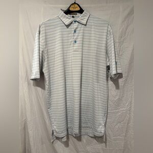 Peter Millar Blue and White Striped Polo Tech Shirt